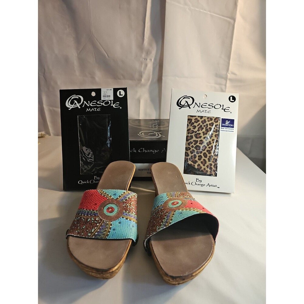 NIB Onesole Shoes Sz 8 Wedge Sandals 2 Sets Interchangeable Toppers